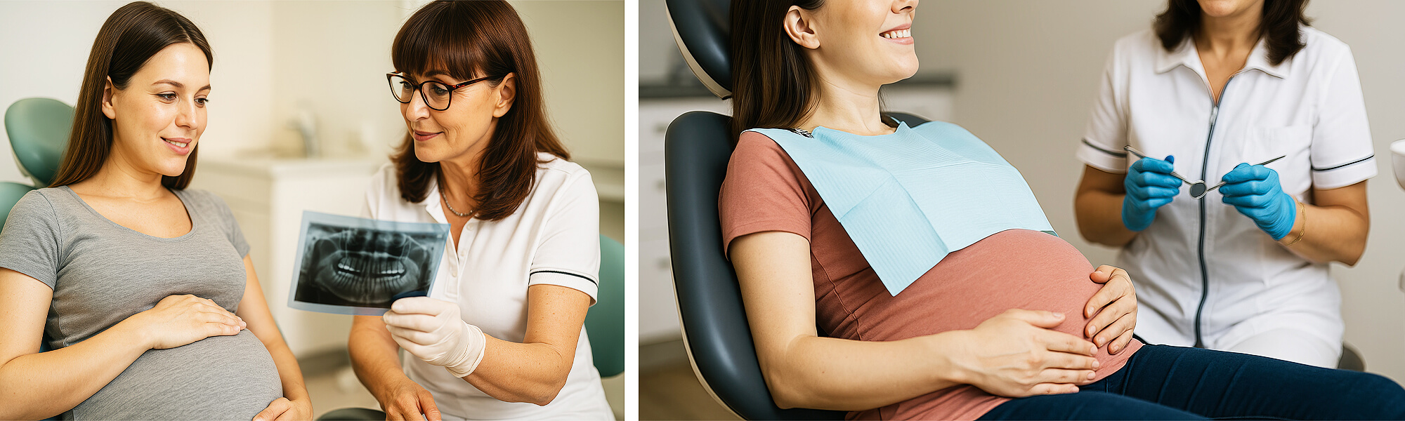 Eine schwangere Frau beim Zahnarzt die sich behandeln lässt