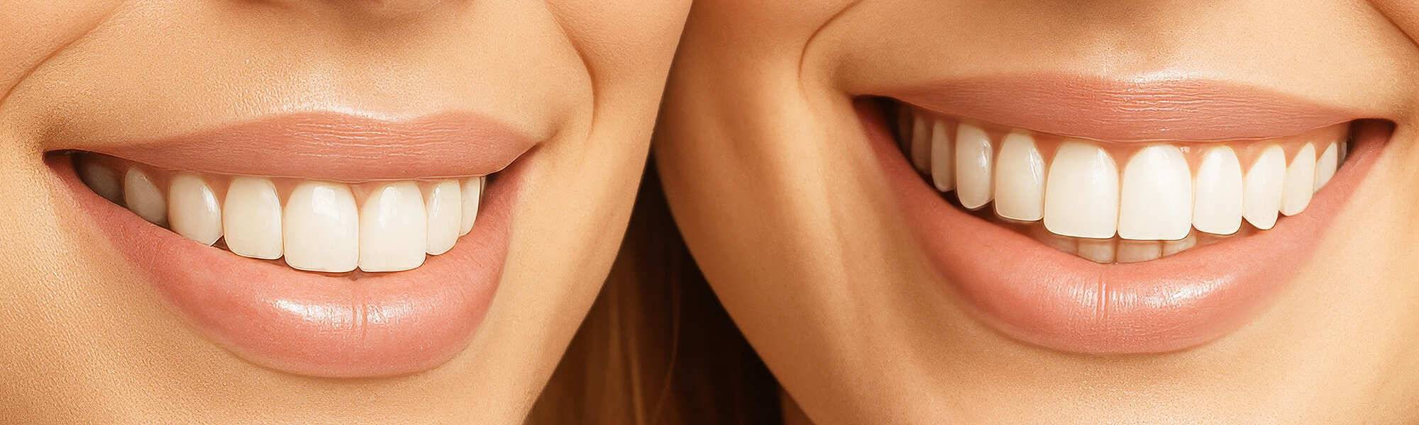 Bild mit Nahaufnahmen lächelnder Personen unterschiedlicher Hauttöne mit sichtbaren Zähnen