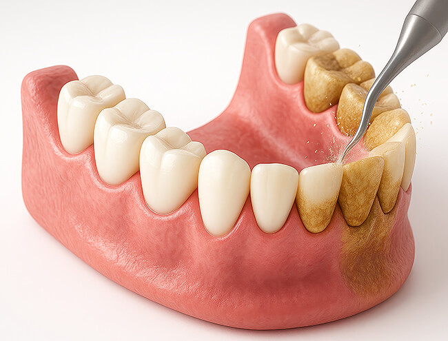 Zahnbürste und Zahnmodell – Symbol für Prophylaxe und Zahnpflege.