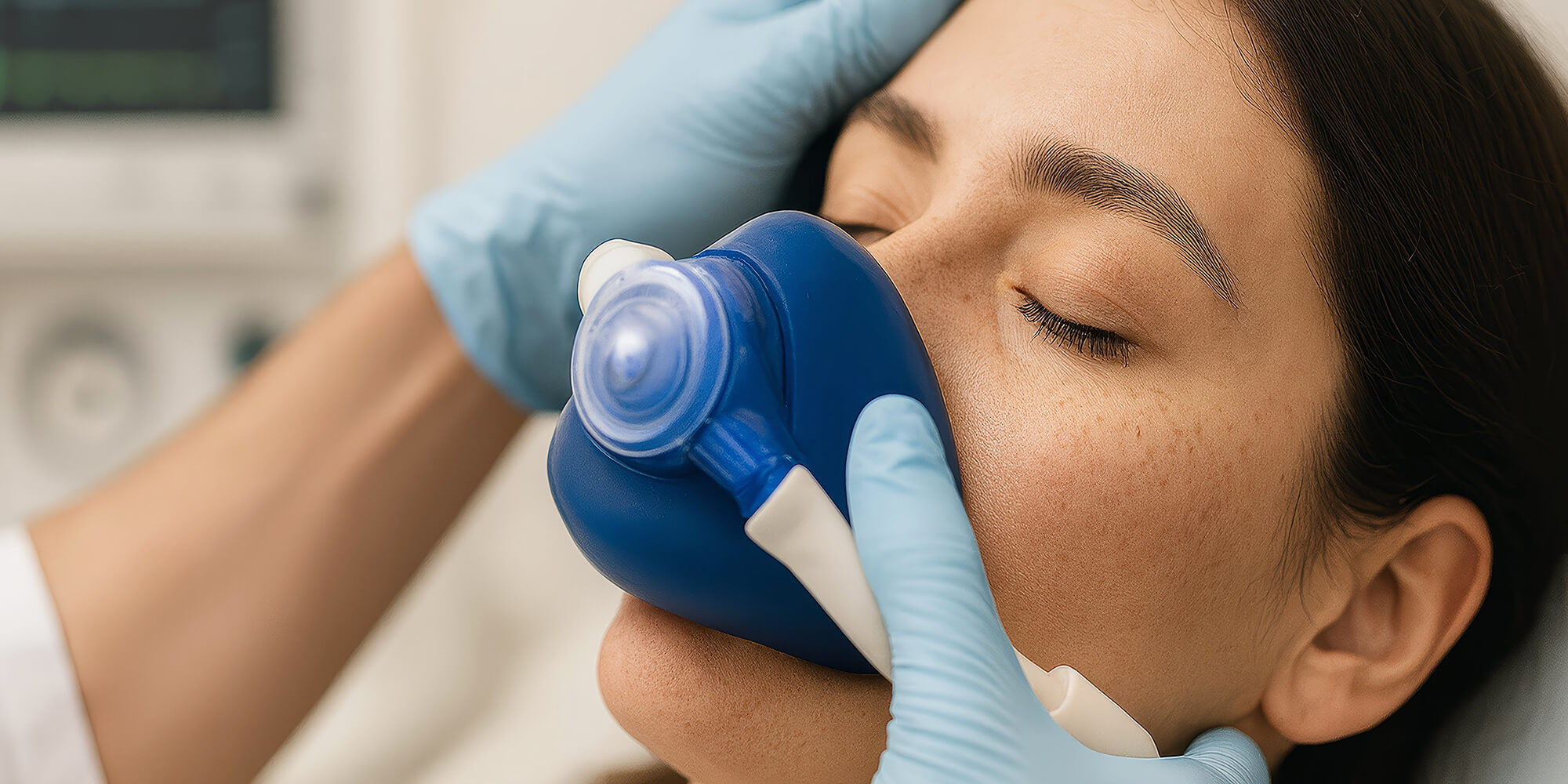 Patientin liegt entspannt auf Behandlungsstuhl – Symbol für Behandlung unter Vollnarkose.