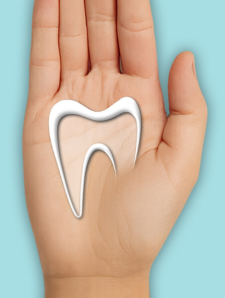 Eine offene Hand wo man ein Zahnlogo darin sieht.