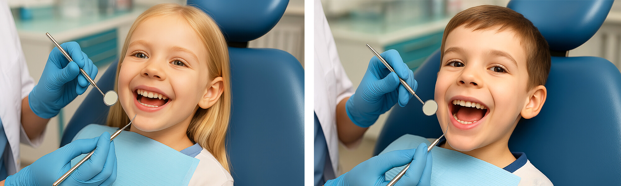 Zahnärztin zeigt einem Kind ein Modell eines Zahnes und erklärt die Struktur, während das Kind aufmerksam zuhört.